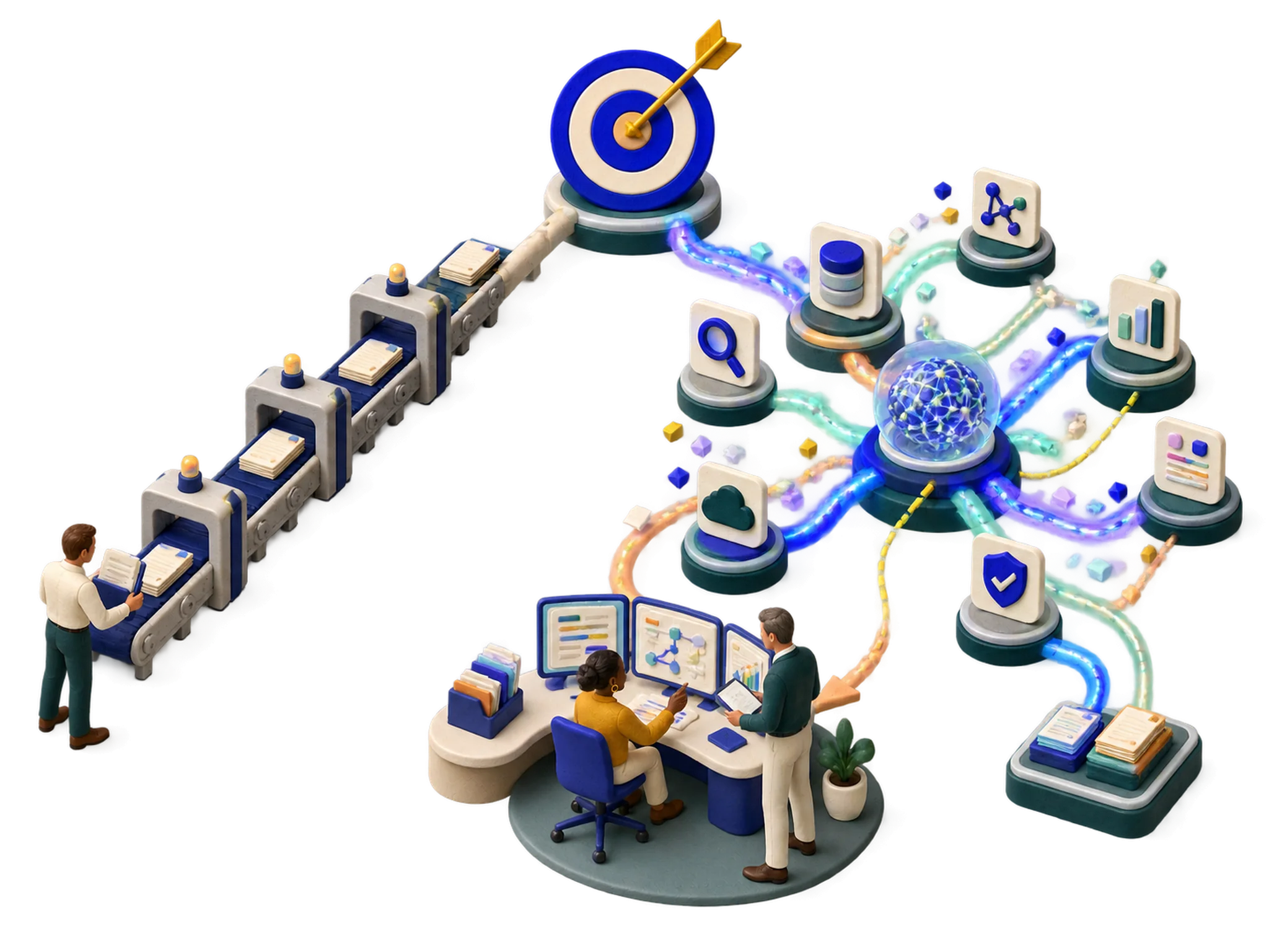 Clay illustration for AI Agents vs Traditional Automation: What's the Difference and Which Do You Need?